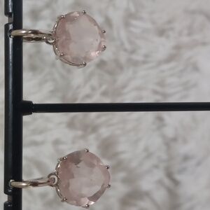 Colleen Lopez Huggie Hoop Rose Quartz Heart Earrings NEW